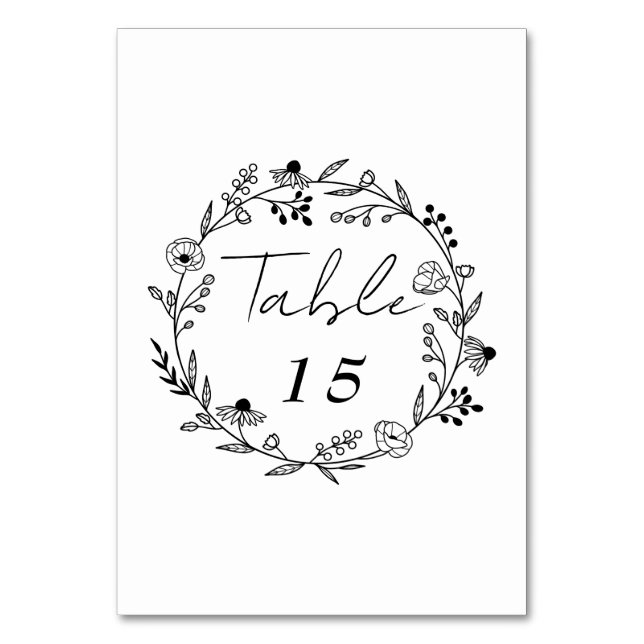 Minimale Wildblume | Wreath Wedding Tischnummer (Vorderseite)