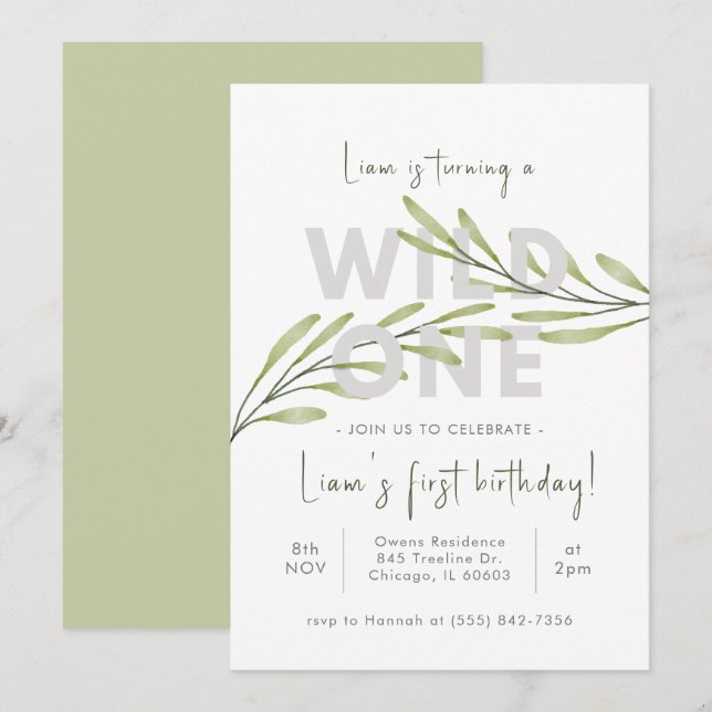 Minimale Wildblume zum Geburtstag Einladung (Vorne/Hinten)