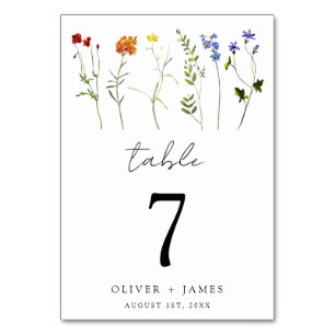 Minimale Wildblumen LGBTQ Gay Pride Florale Hochze Tischnummer