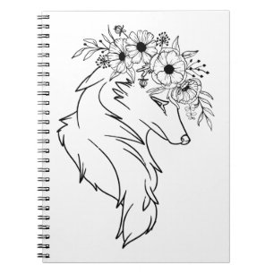 Minimale Wolfslinie Zeichnend mit Blume Notizblock