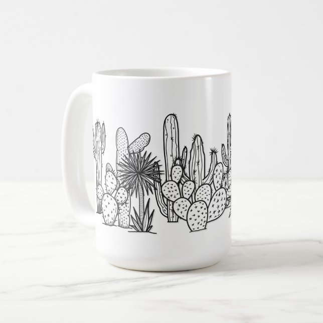 Minimale Wüste – Botanisch in schwarzer Tinte Kaffeetasse (Vorderseite Links)