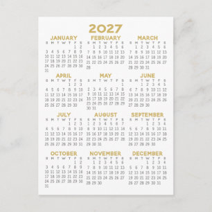 Minimaler 2027-Kalender - Volljahresansicht Grau G Postkarte