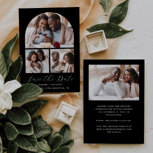Minimaler 4-Foto Arch Black and White Save The Date