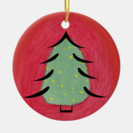 Minimaler Aquarell-Weihnachtsbaum mit schwarzen Keramik Ornament