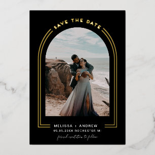 Minimaler Arch Save the Date Schwarzer Foil Einlad Folieneinladung