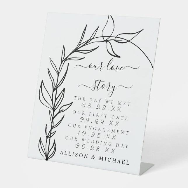 Minimaler Arch unsere Liebe Story Timeline Hochzei Sockelschild (Vorderseite)