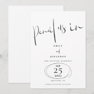 Minimaler Bleistift in stylishem Skript weiß Save The Date