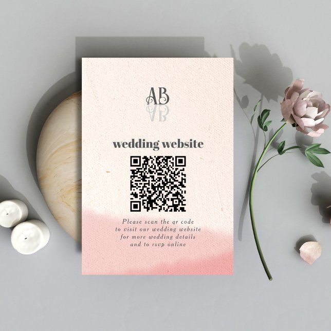 Minimaler Blush & Bloom Bold Script QR Code Hochze Begleitkarte (Von Creator hochgeladen)