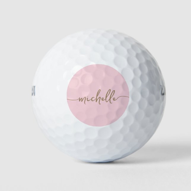 Minimaler Blush Pink Gold Script Monogram Name Golfball (Vorderseite)