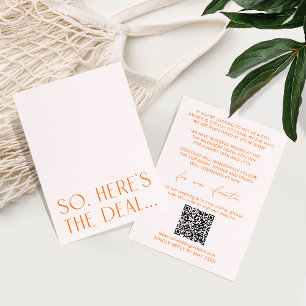 Minimaler Blush Pink & Orange Detailkarte und QR-C Begleitkarte