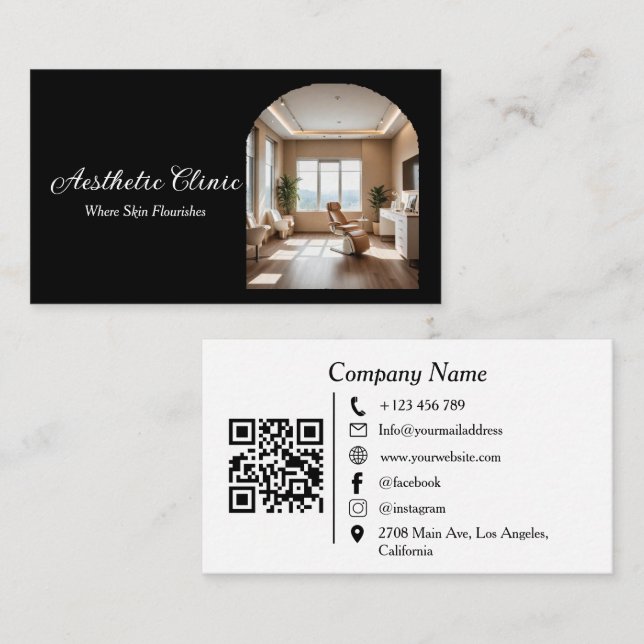 Minimaler Bogen Ästhetik Klinik QR-Code Schwarz We Visitenkarte (Vorne/Hinten)