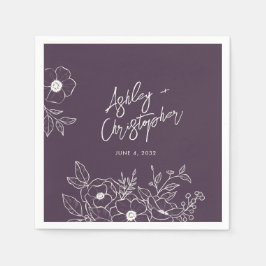 Minimaler Botanischer Lila Hochzeitcocktail Serviette