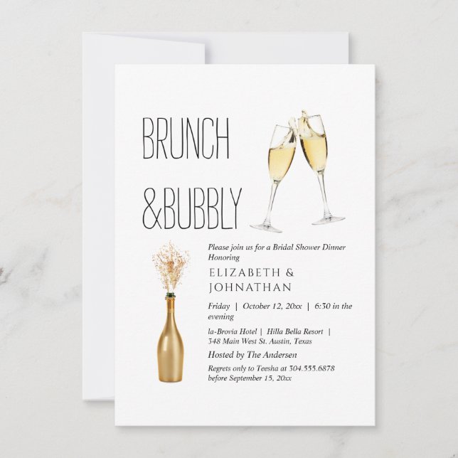 Minimaler Brunch und Bubbly Einladung (Vorderseite)