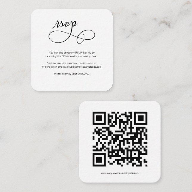 Minimaler Budget Script QR Code Hochzeit RSVP Kart Begleitkarte (Vorne/Hinten)