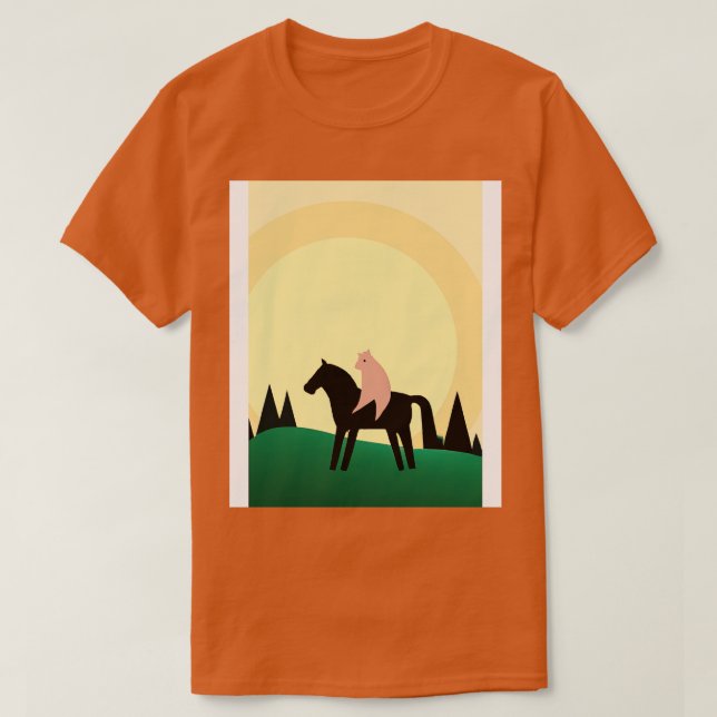 Minimaler Cat Riding Pferd T-Shirt (Design vorne)