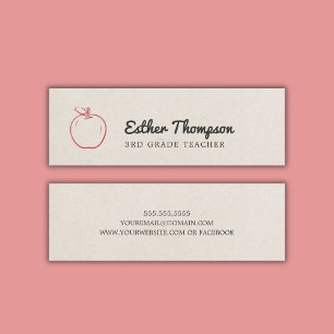 Minimaler Cooler Beige Red Apple Teacher Mini Visitenkarte
