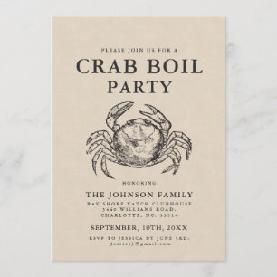 Minimaler Crab Boil Vintager Stil Crab Einladung