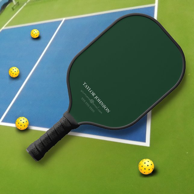 Minimaler dunkelgrüner Monogrammname + Kontakt Pickleball Schläger (Von Creator hochgeladen)
