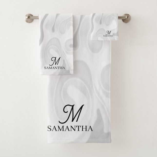 Minimaler Effekt von schwarzem, weißem grauem Marm Badhandtuch Set (Insitu)