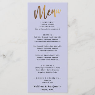 Minimaler einfacher Gold Typografie Lavender Menükarte