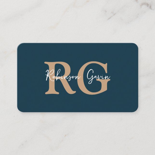 Minimaler Elegant Monogram Navy Blue QR Code Visitenkarte (Vorderseite)