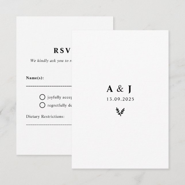 Minimaler Eleganter Botanischer Monogramm-Kranz RSVP Karte (Vorne/Hinten)