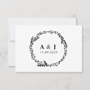 Minimaler Eleganter Botanischer Monogramm-Kranz Save The Date