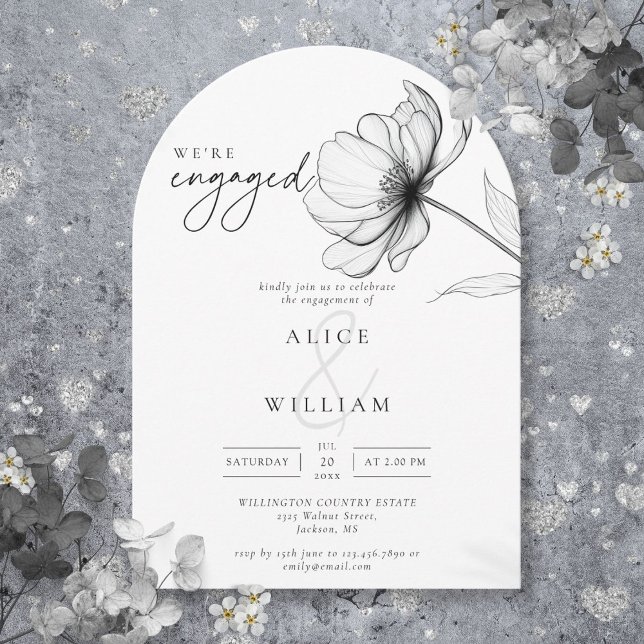 Minimaler Eleganter Chic Floral Engagement Party A Einladung (Minimal Elegant Chic Floral Engagement Party Arch Invitation)