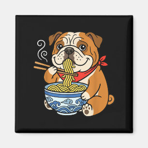 Minimaler Englisch Bulldogge isst Ramen Japanisch Magnet