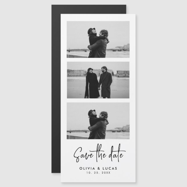 Minimaler Foto Strip Magnetic Wedding speichern da Magnetkarte (Vorne/Hinten)