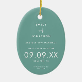Minimaler Foto-Text Save the Date Aquamarin Keramik Ornament