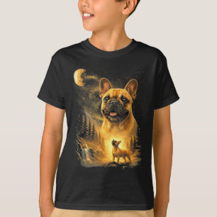 Minimaler Französischer Bulldogge Heulender Mond V T-Shirt