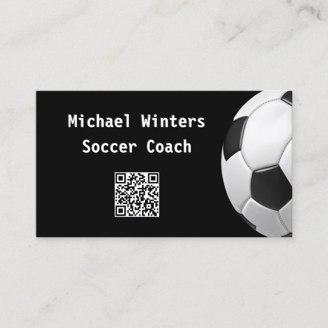 Minimaler Fußball-Ball Black QR Code Football Coac Visitenkarte (Vorderseite)