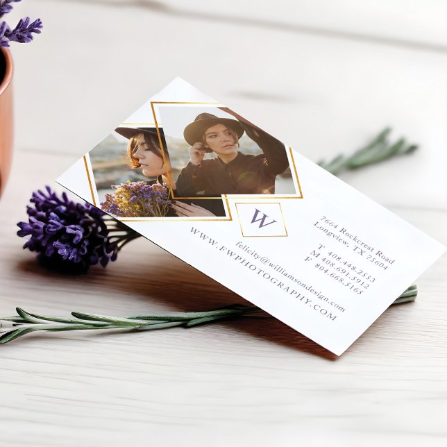 Minimaler geometrischer Rahmen für Foto und Monogr Visitenkarte (Minimal Gold Geometric Photo Frame & Monogram Business Card)