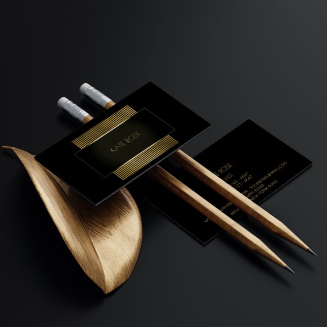 Minimaler geometrischer Rahmen Visitenkarte (Minimal Conceptual Geometric Black Gold Frame Glam Business Card)