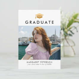 Minimaler Gold Grad Cap Foto Collage Abschluss Ankündigung