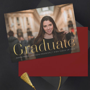 Minimaler Graduate Landscape Foto Gold Glitzer Einladung