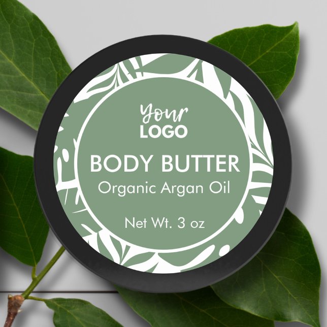 Minimaler grüner Botanischer Tropenleder-Butter Runder Aufkleber (Minimal Green Botanical Tropical Leaf Body Butter Classic Round Sticker)