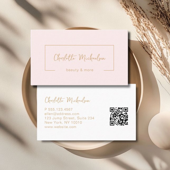 Minimaler Handschrift-Pink-QR-Code Visitenkarte (Minimal Handwriting Pink QR Code Business Card)
