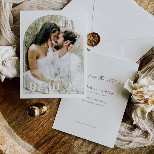 Minimaler Hochzeitbogen Save the Date Fotokarte (Von Creator hochgeladen)