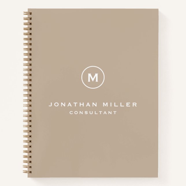 Minimaler klassischer Monogrammname Beruflich Beig Notizbuch (Vorderseite)