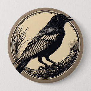 minimaler kleiner Likör einer Krähe, schwarz-weiß Button