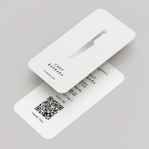 Minimaler Koch Caterer Butcher Kitchen Knife Weiß Visitenkarte