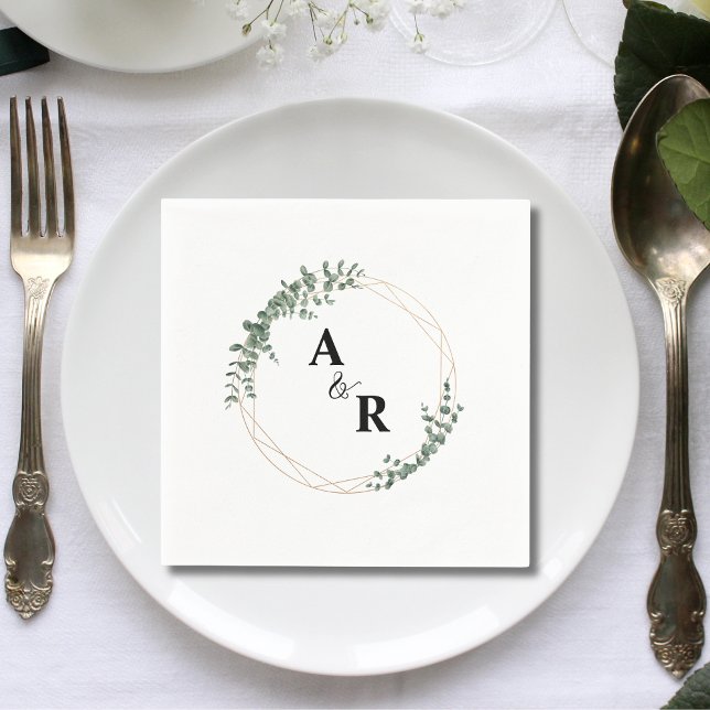 Minimaler Leaf Monogram Custom Wedding Cocktail Serviette (Minimal leaf monogram custom wedding cocktail napkins add clean natural elegance to receptions.)