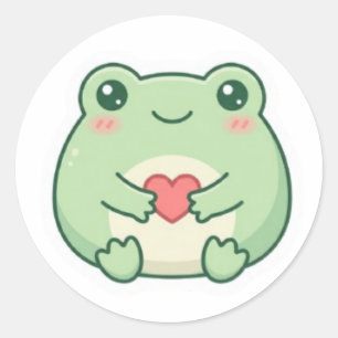 Minimaler Liebesfrosch-Aufkleber Süßer Frosch hält Runder Aufkleber