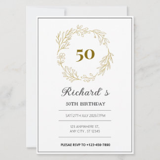 minimaler luxuriöser Goldener Kranz 50. Geburtstag Einladung