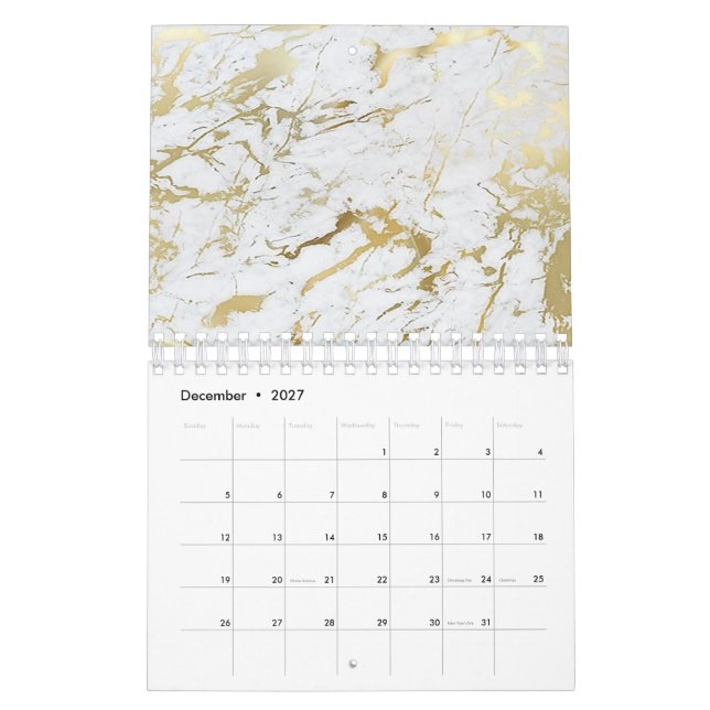Minimaler Marmor Weißgraue Silberne Rose Goldstein Kalender (Dez 2027)