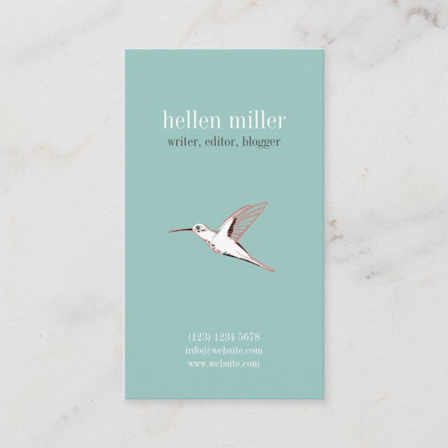 Minimaler Mint hummingbird elegant cute visit card Visitenkarte (Vorderseite)