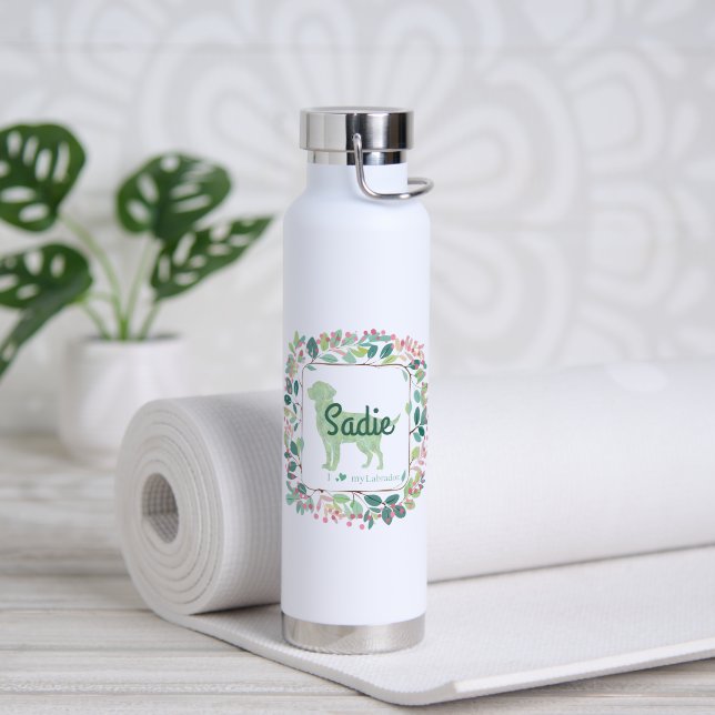 Minimaler Mint Labrador | Benutzerdefinierter Name Trinkflasche (Yoga (gedreht))