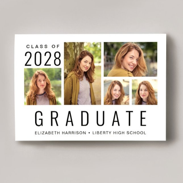 Minimaler moderner 5 Foto Collage Abschluss Ankündigung (Cherish the milestone: share your graduate's achievement with a custom photo graduation announcement)